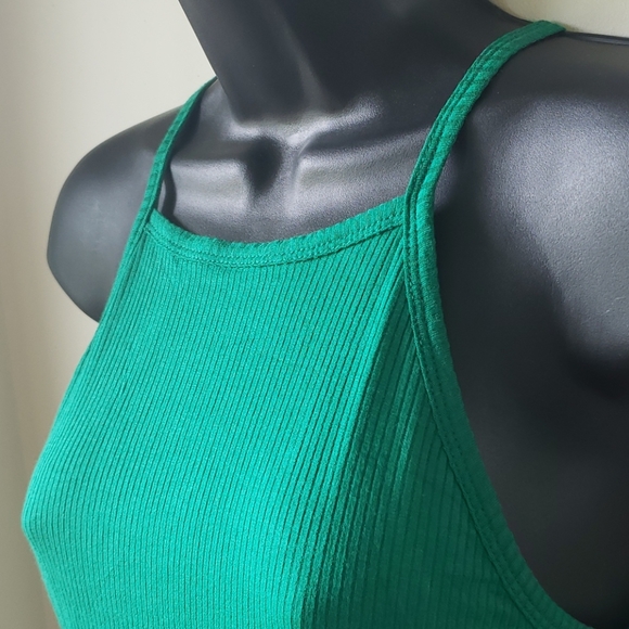 Ribbed Tank Crop Top sz L Green - Picture 4 of 9